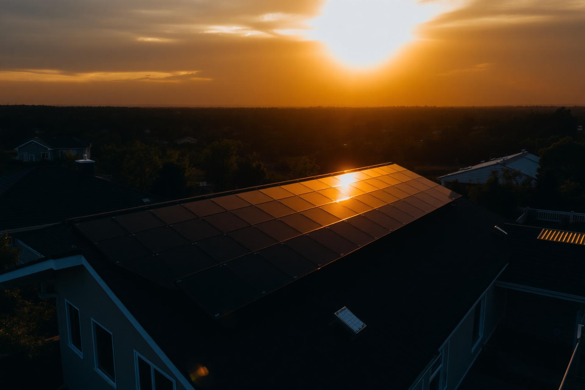 Painéis solares ao pôr do sol